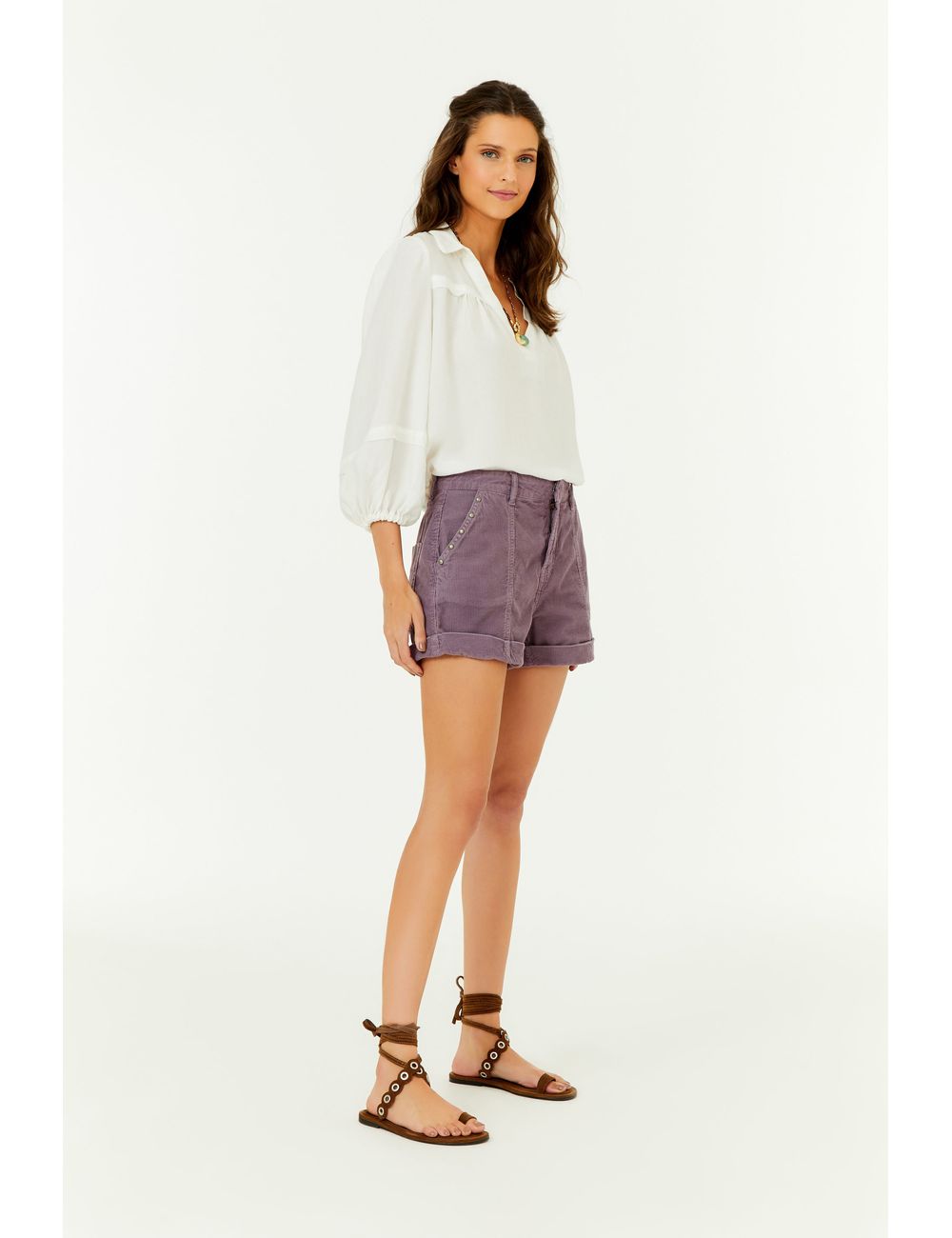Short Veludo Cotele Barra Dobrada