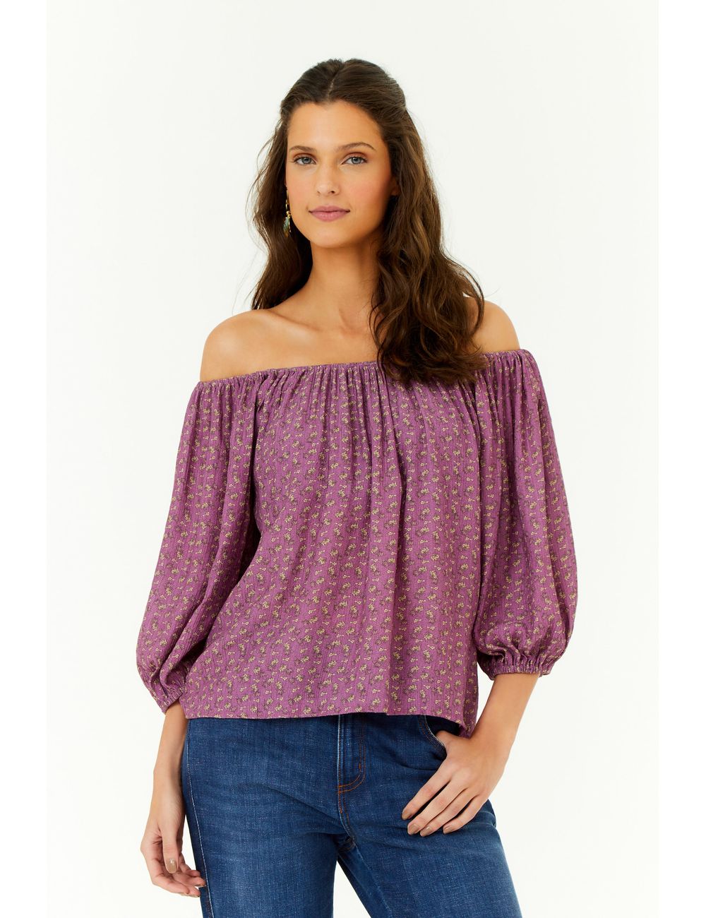 Blusa Ombro a Ombro Estampa Glam