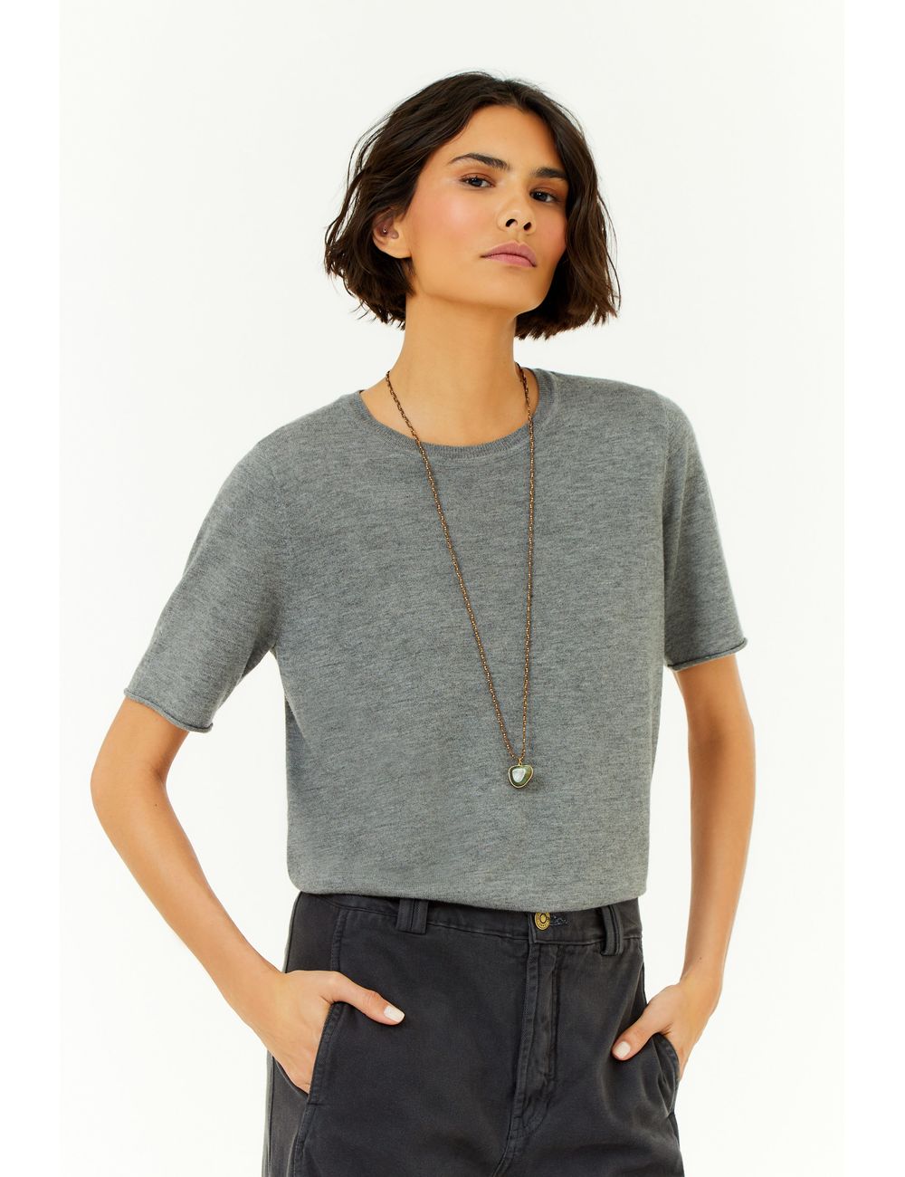 Blusa Tricot Decote Careca