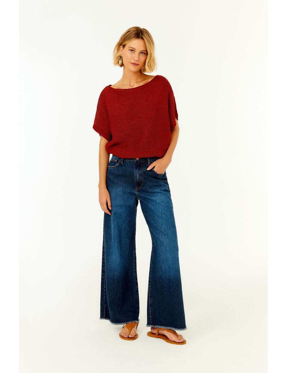Calça Jeans Dark Wide Barra Desfiada