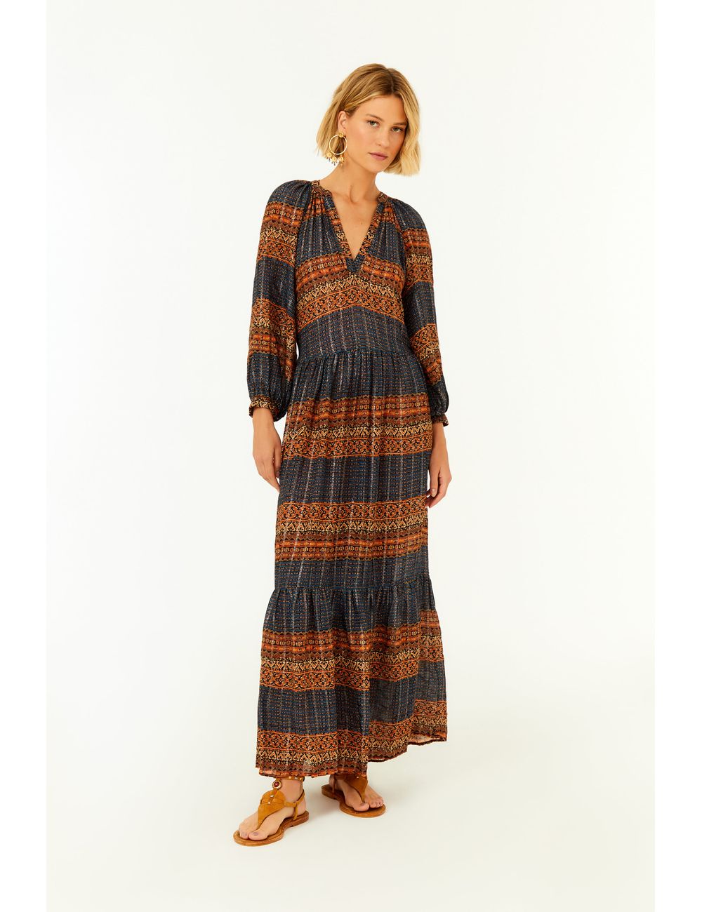 Vestido Midi Manga Estampa Zay