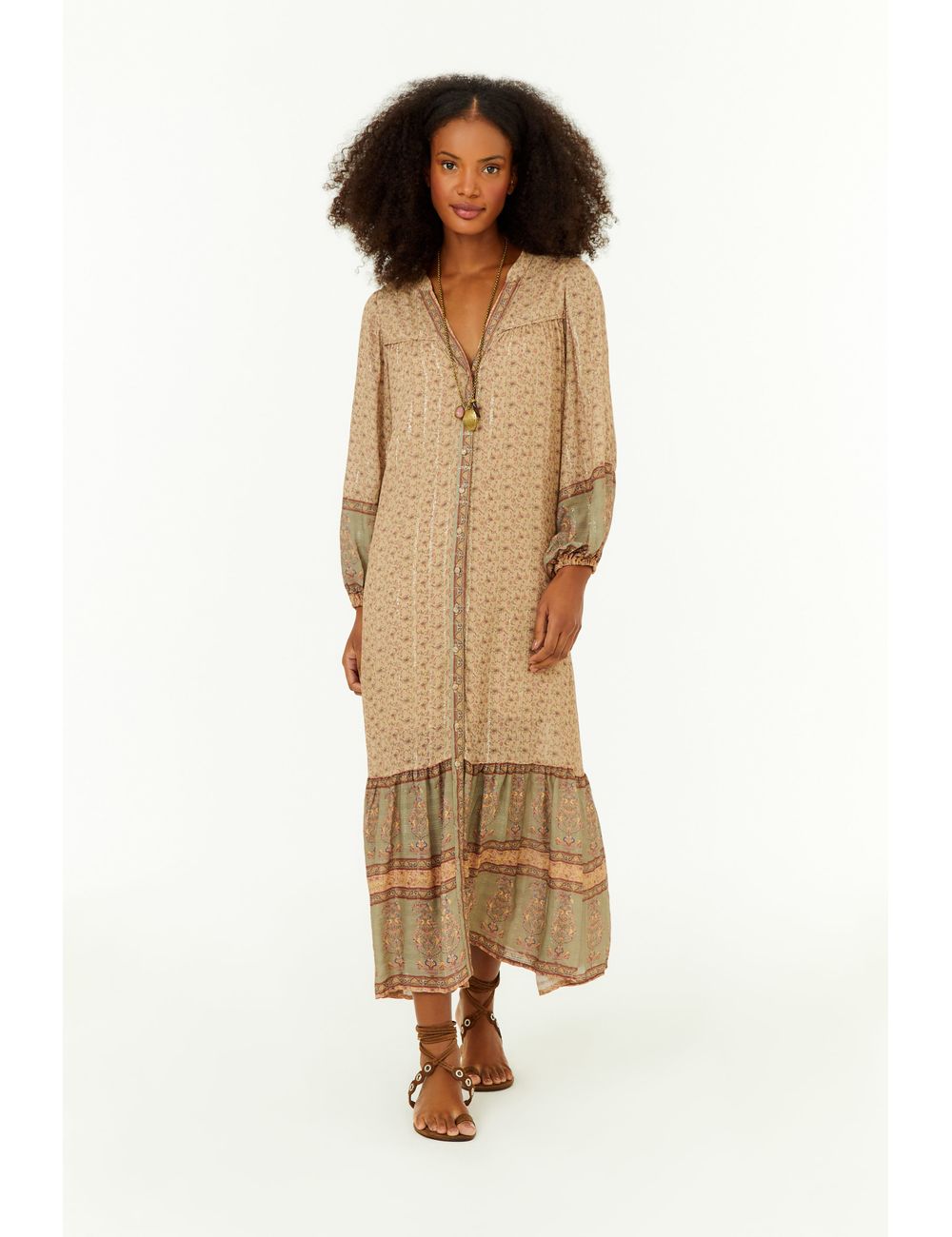 Vestido Midi Barrado Estampa Birdy