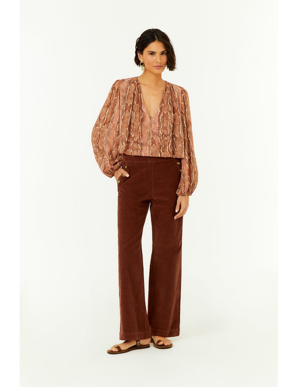 Calça Veludo Cotele Reta Botões