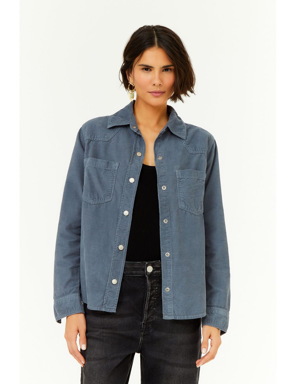 Camisa Veludo Cotele Com Bolsos
