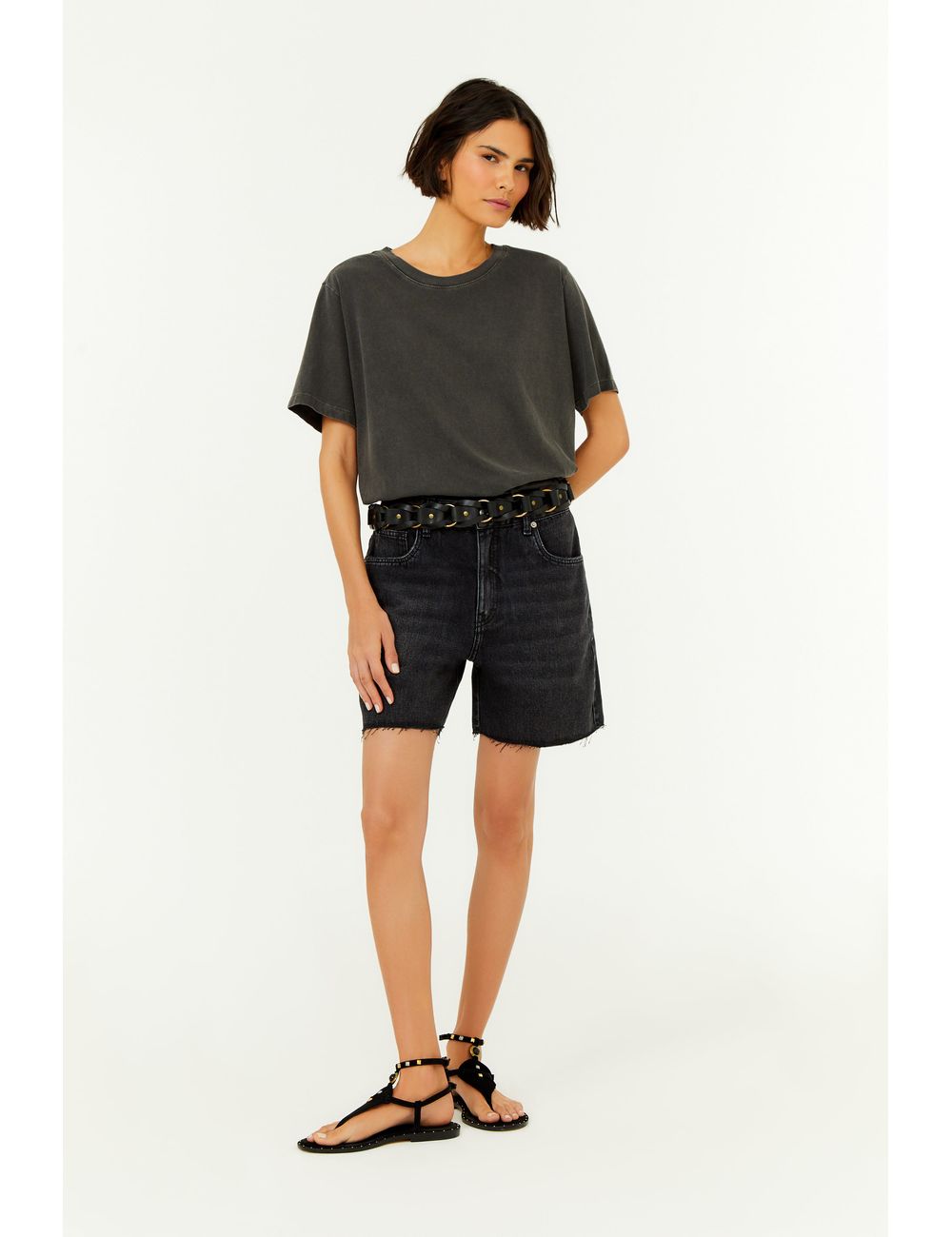 Bermuda Jeans Black Used Barra a Fio