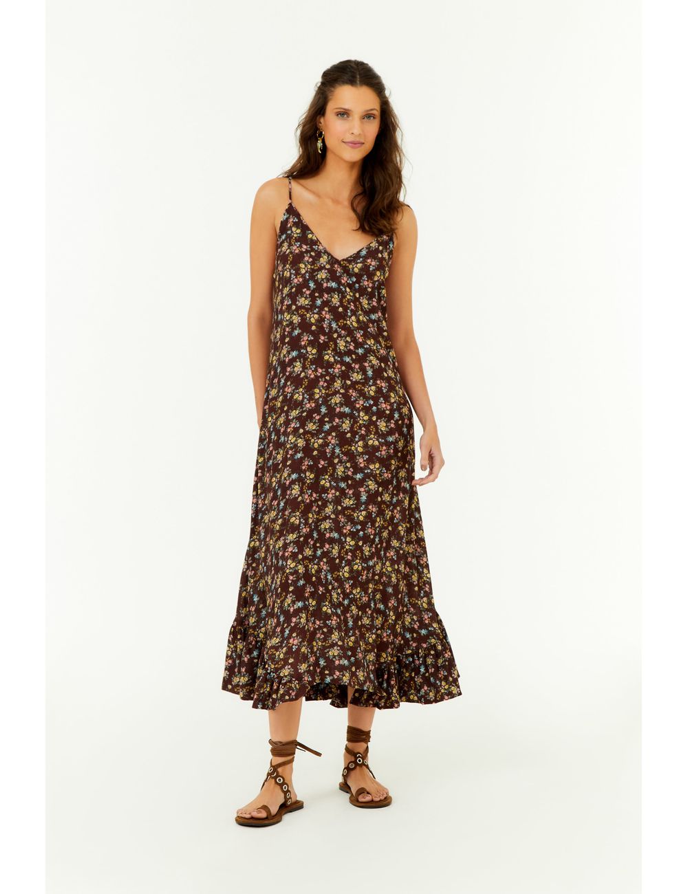 Vestido Midi Babado Estampa Blumi