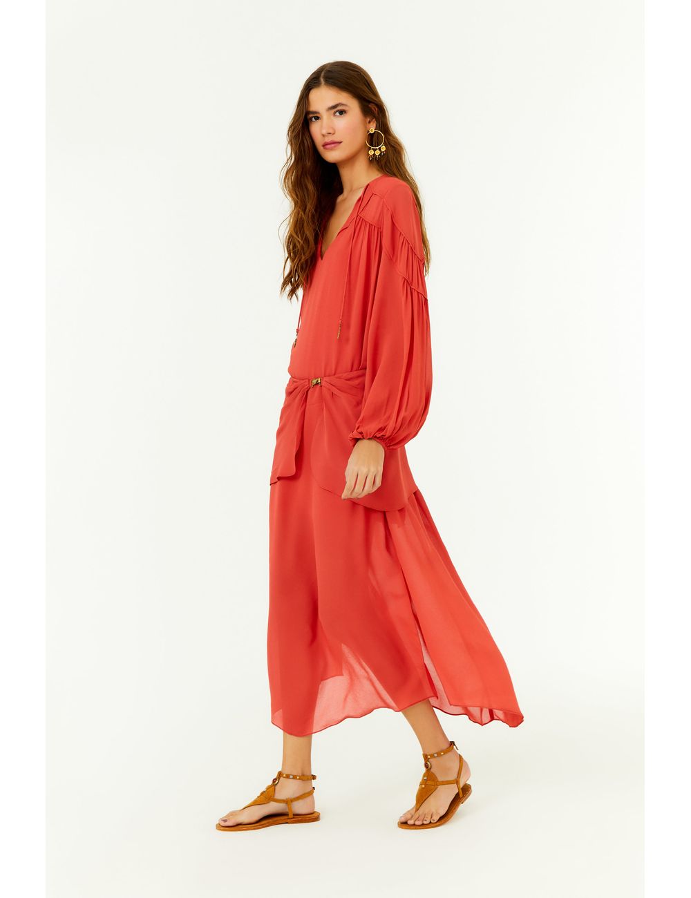 Vestido Midi Ggt Recortes Franzidos
