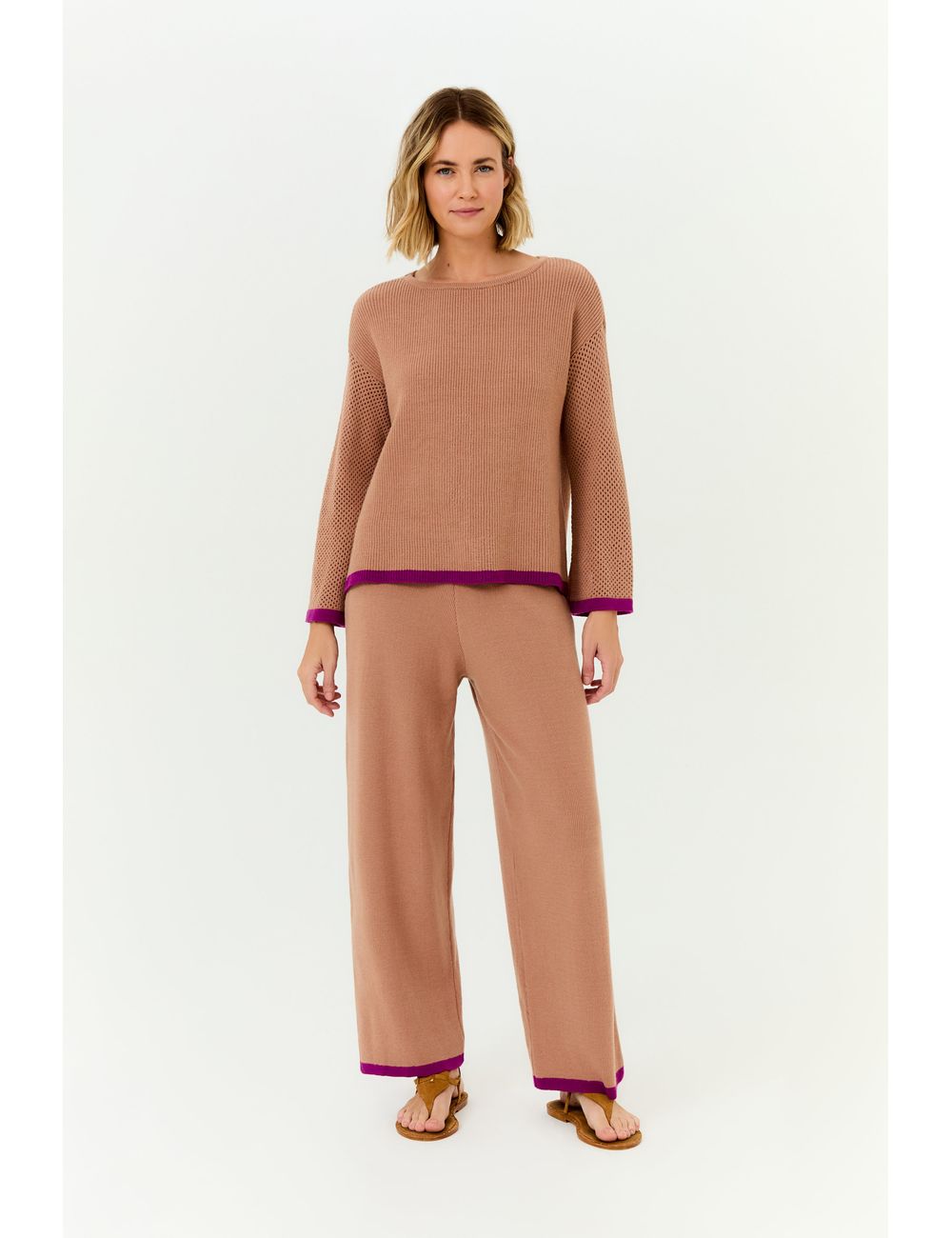 Calça Tricot Canelada Com Viés