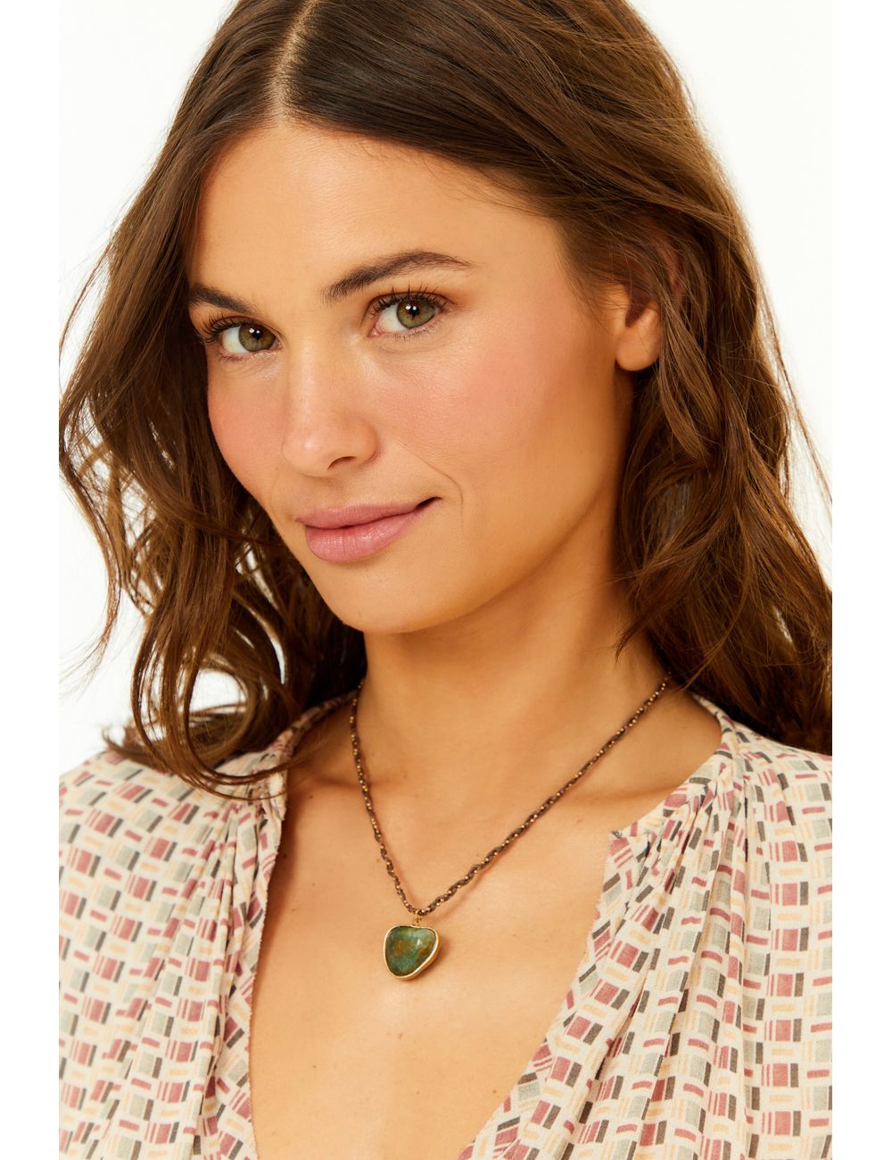 Colar Fio Pedra Quartzo Verde - Marrom / U