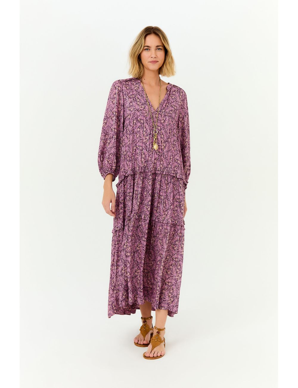 Vestido Manga e Babado Estampa Aysha