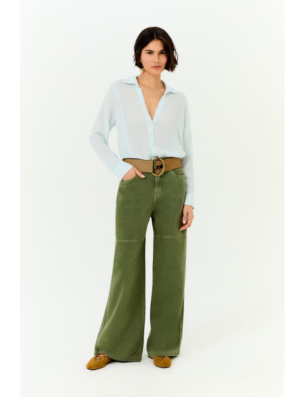 Calça Sarja Pantalona Estonada Recort