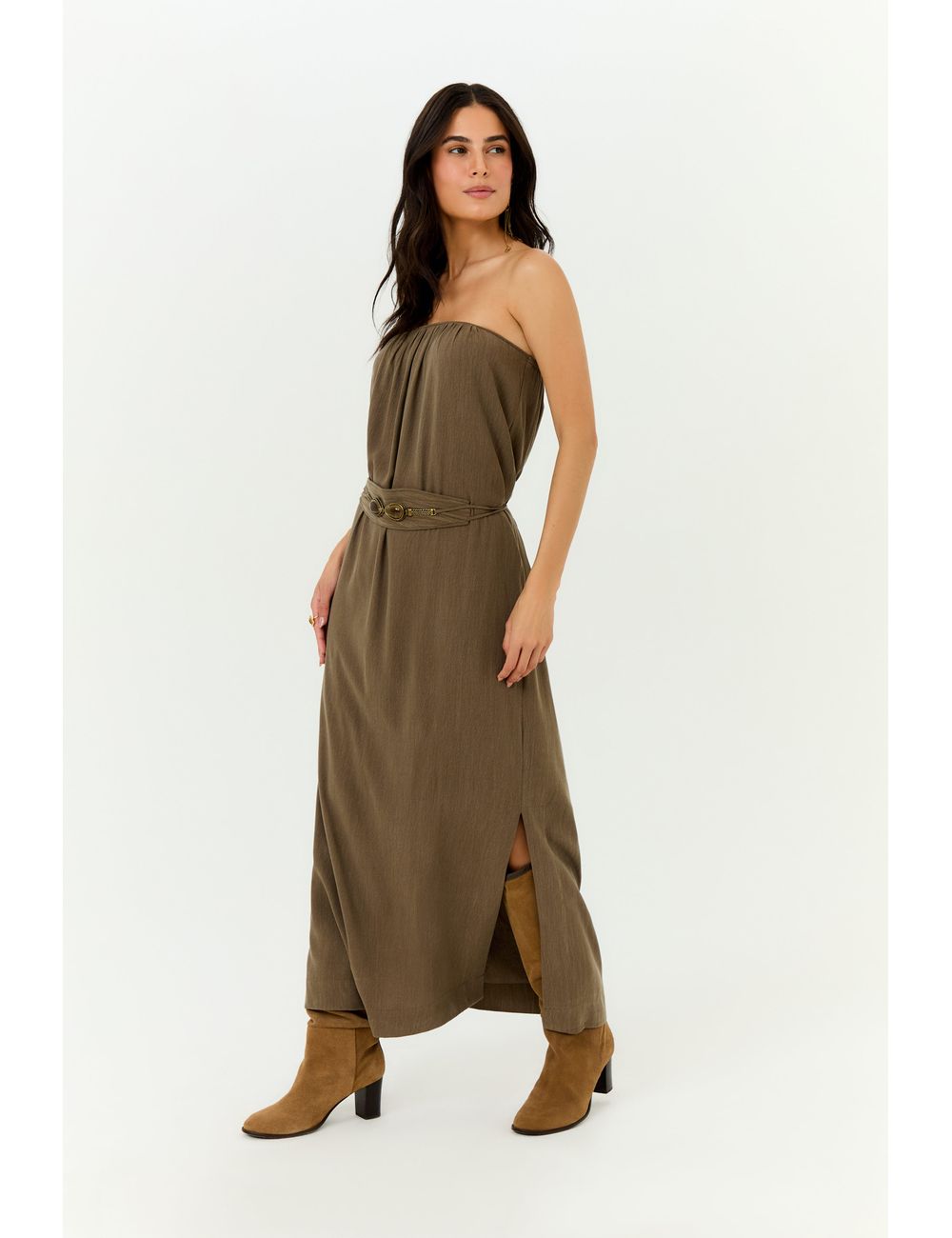 Vestido Longo Fivela Cinto