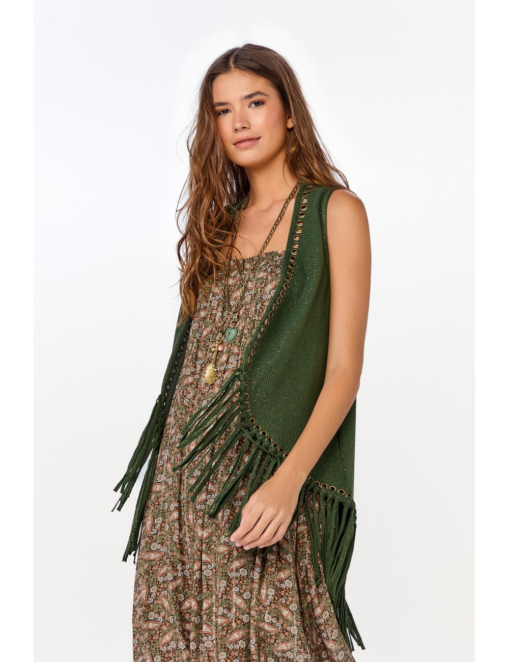 Colete Tricot Ilhos e Franjas
