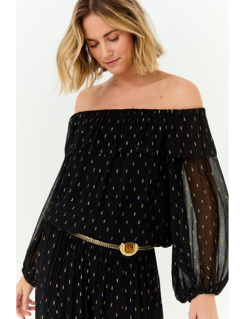 Cinto Dupla Corrente Fivela Redonda - Ouro Velho / U