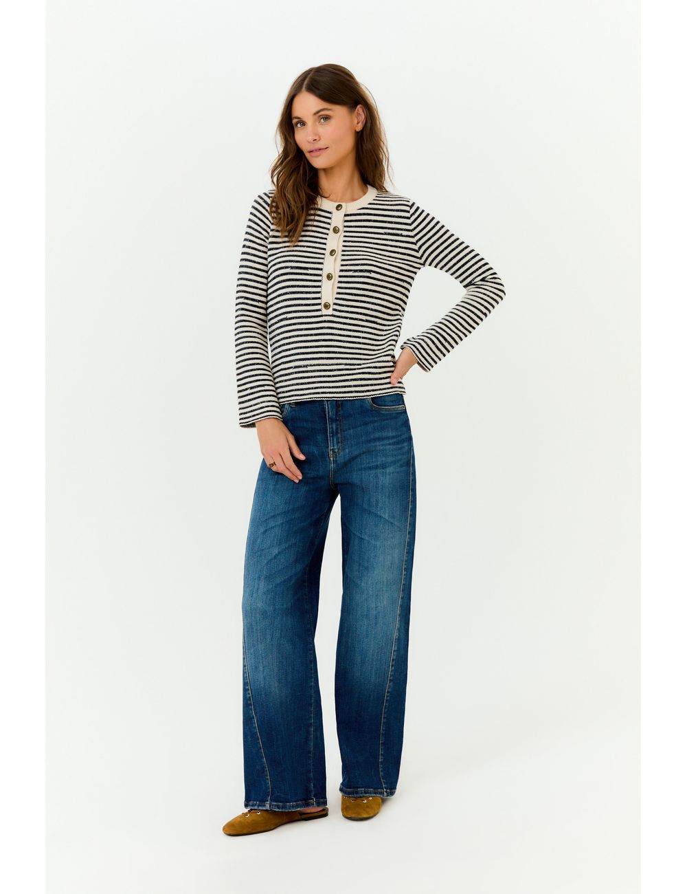 Calça Jeans Wide Leg Costura Deslocad