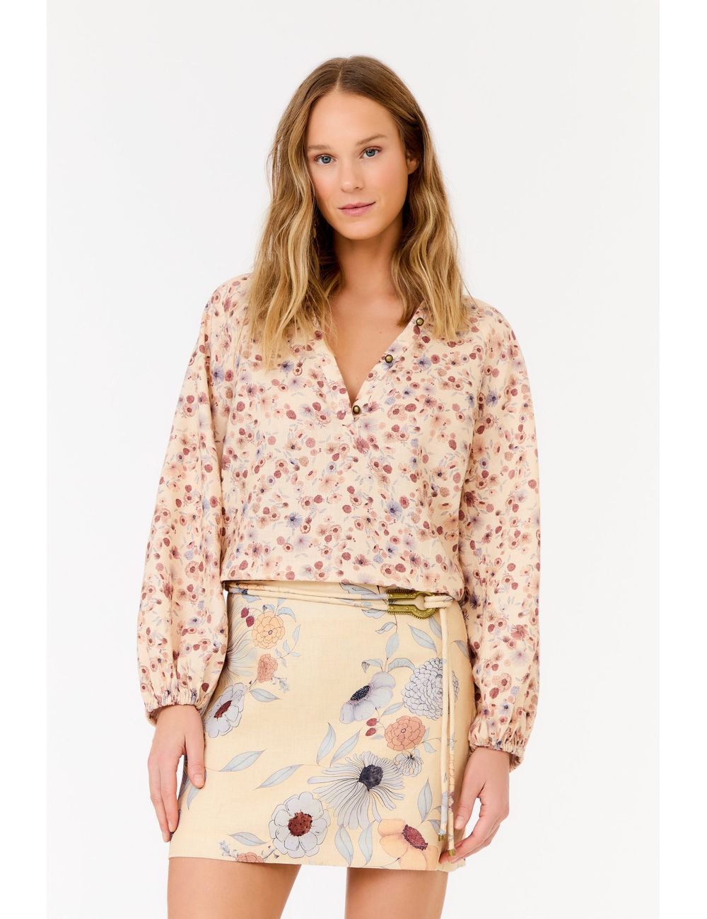 Blusa Linho Estampa Fleur Mini