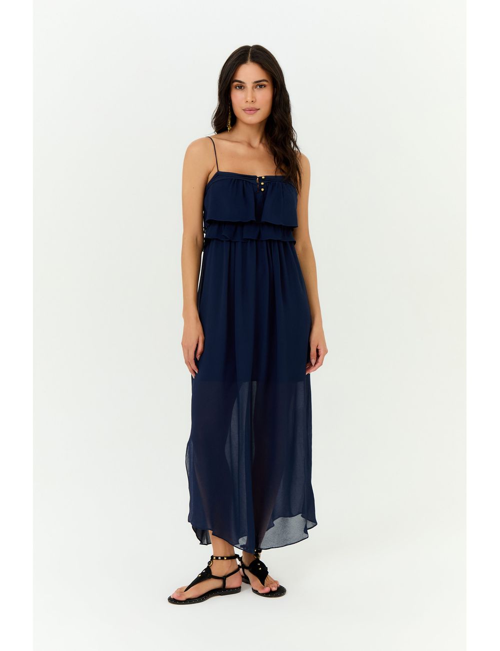 Vestido Midi Ggt Babado Duplo