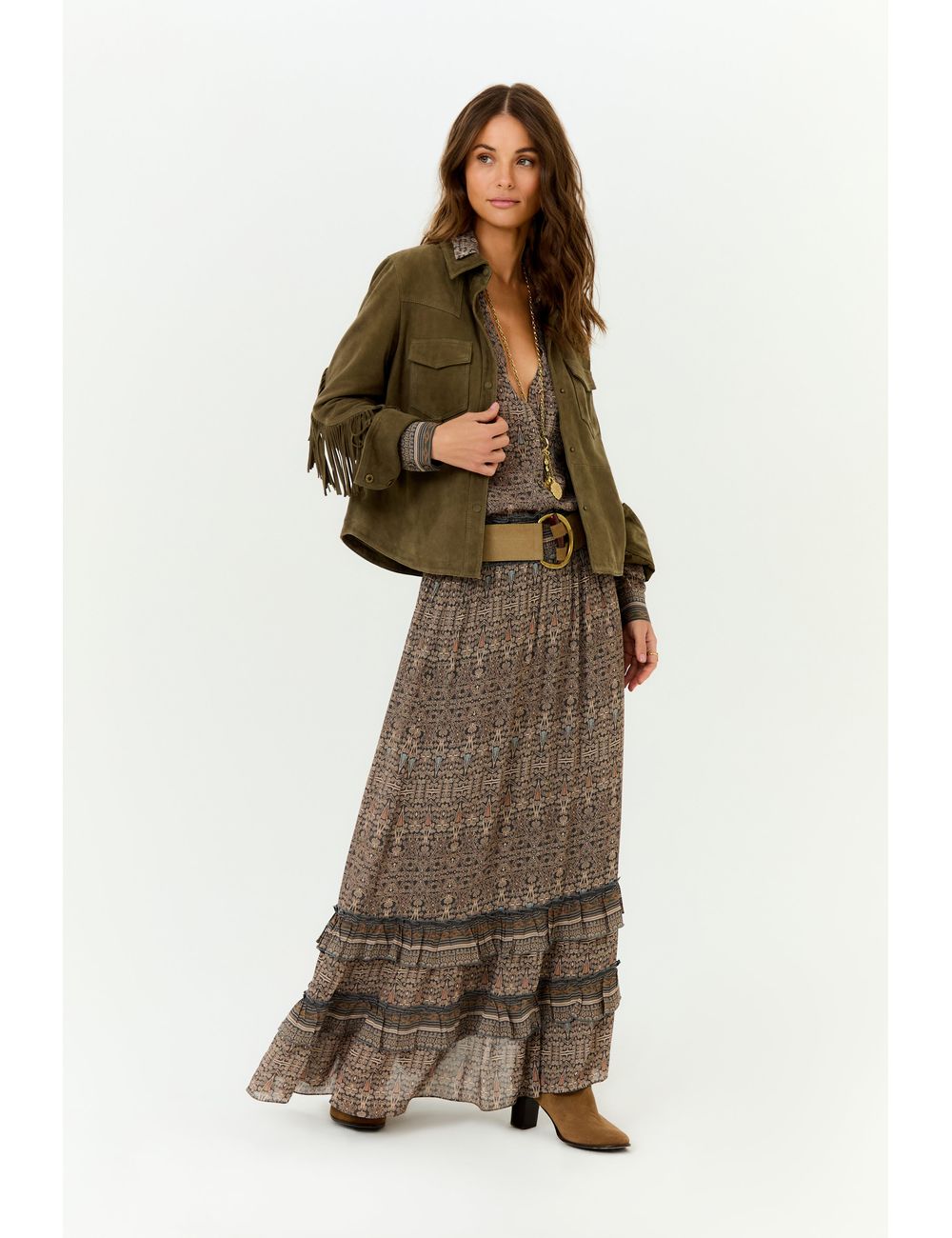 Saia Midi Ggt Estampa Olive