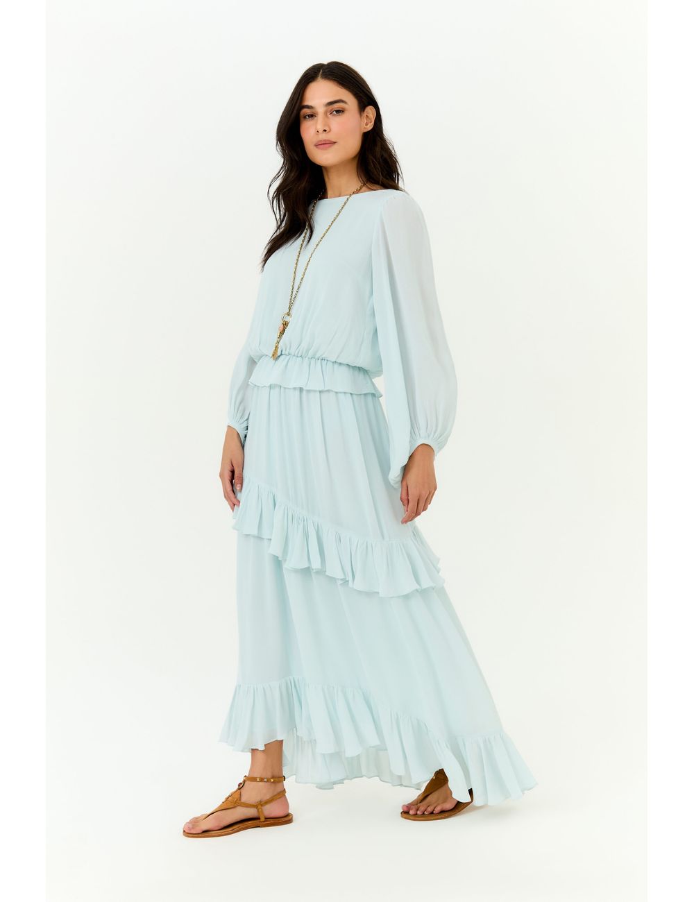 Vestido Midi Ggt Babados Assimetrico