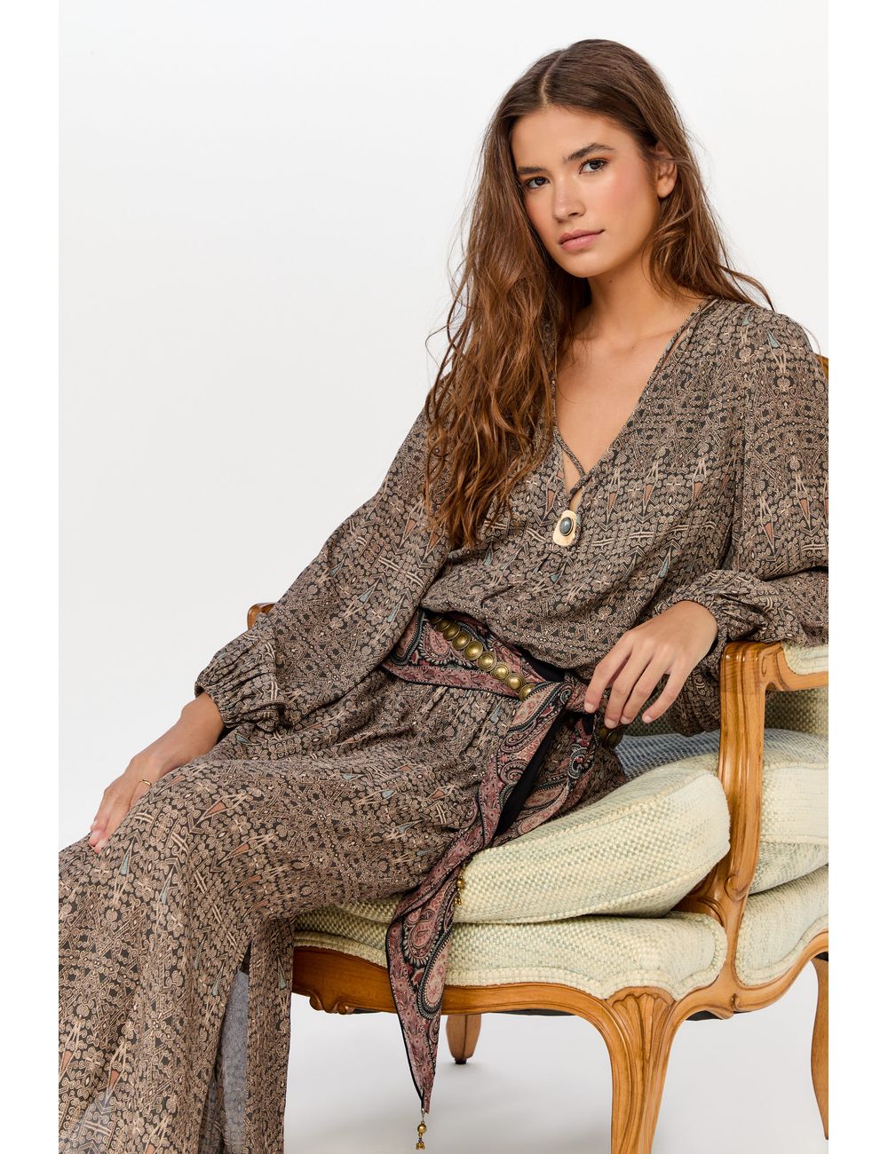 Vestido Midi Ggt Estampa Olive