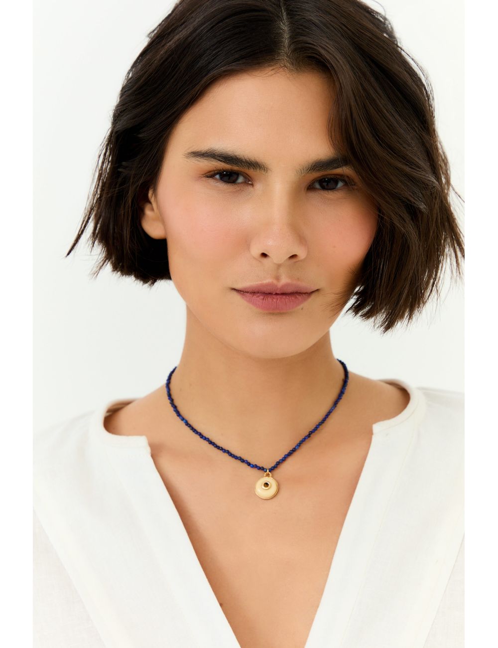 Colar Lapis Lazuli Pingente Marfim - Marfim / U