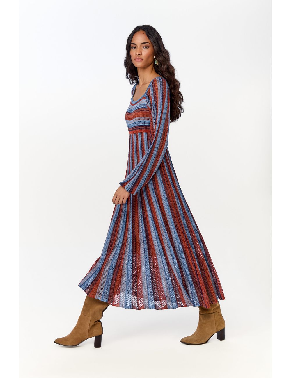 Vestido Tricot Lastex Ponto Listras