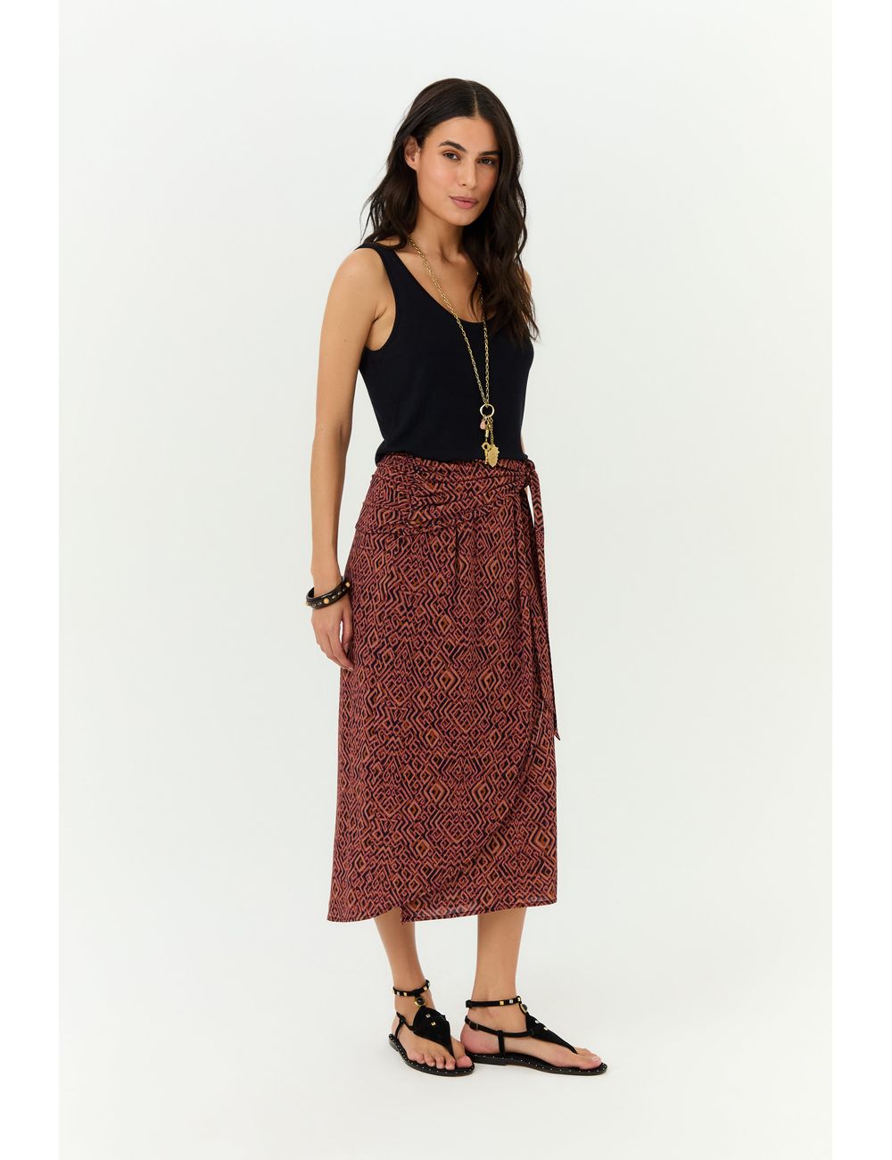 Saia Midi Pareo Estampa Zuma