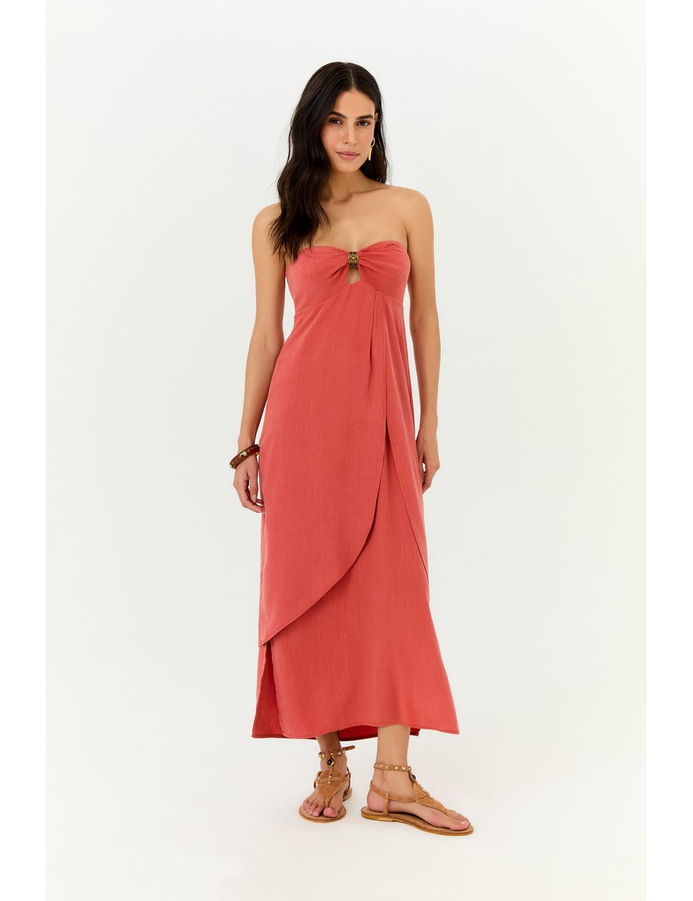 Vestido Midi Sem Alça Passador Decote