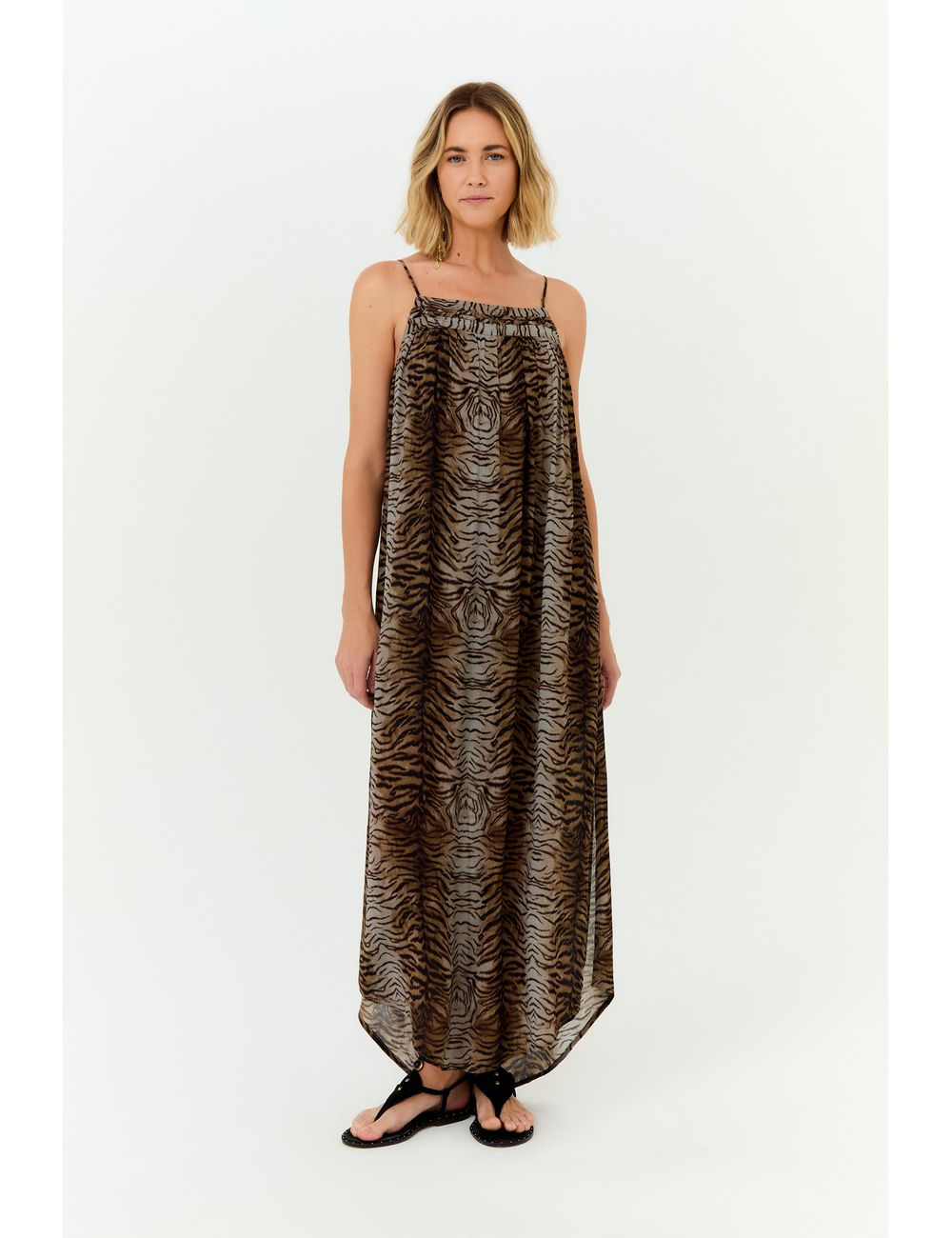 Vestido Midi Alça Ggt Estampa Felin