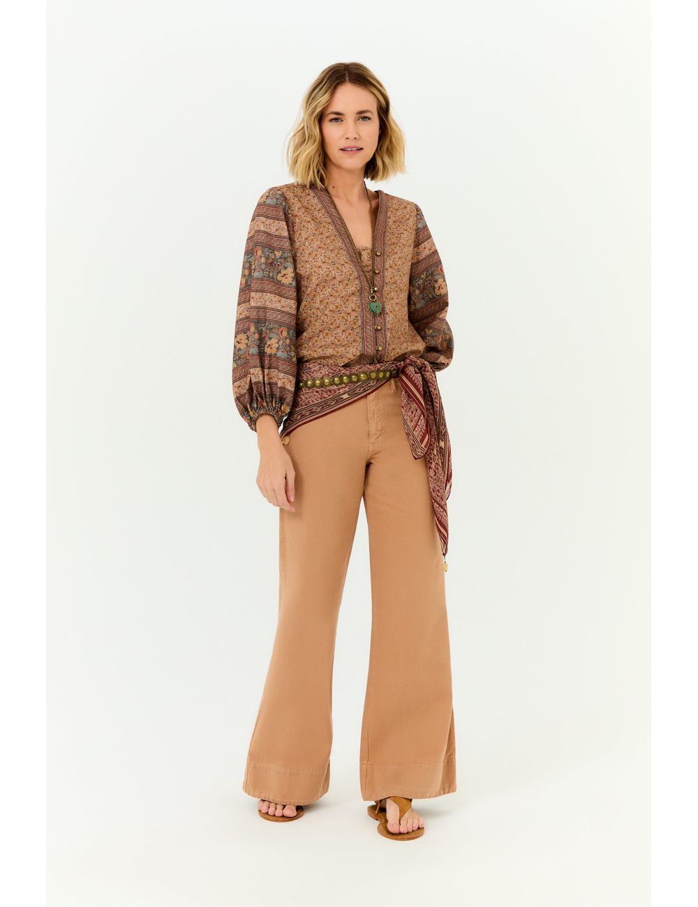 Calça Sarja Wide Bolsos Frente
