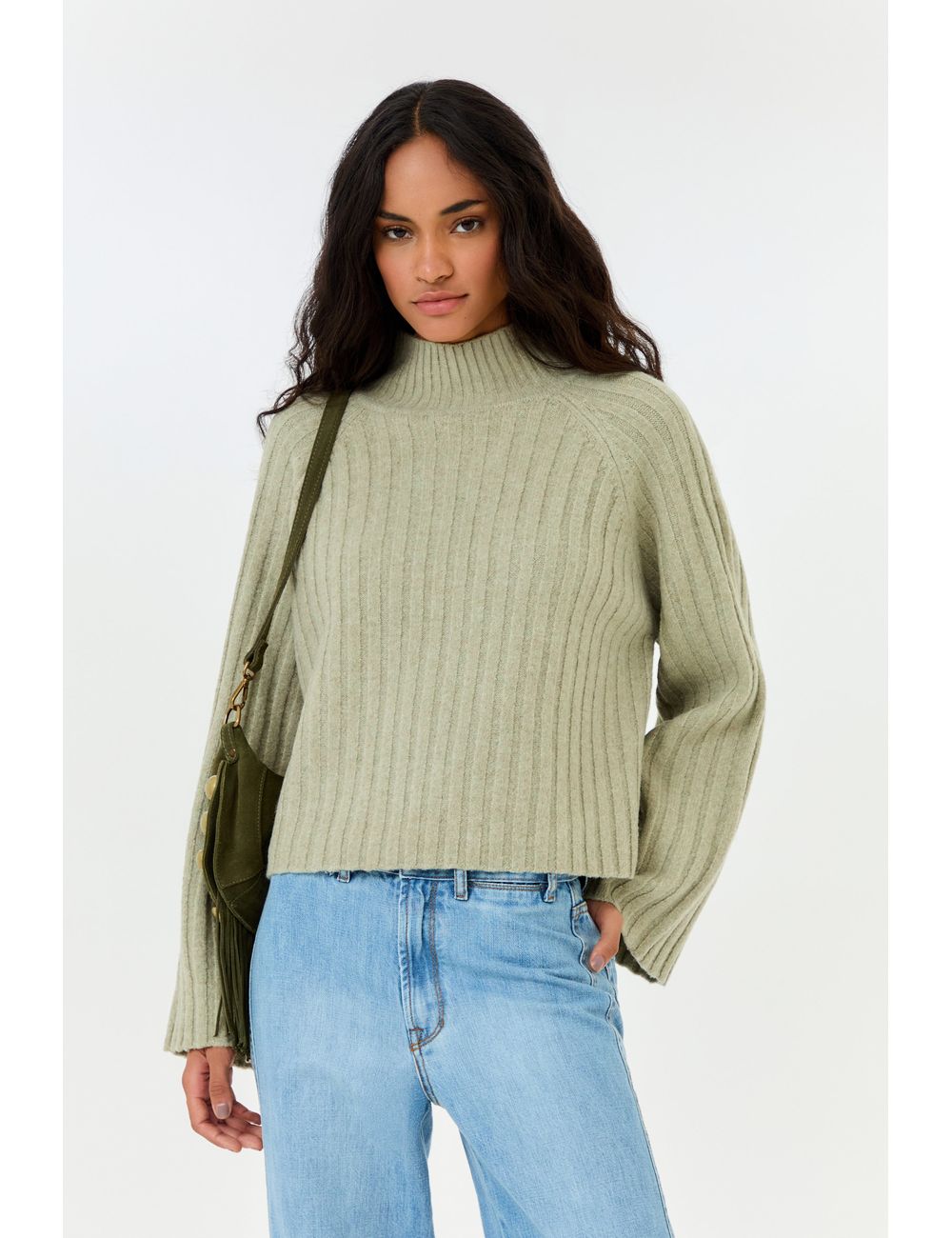 Blusa Tricot Cropped Gola Alta