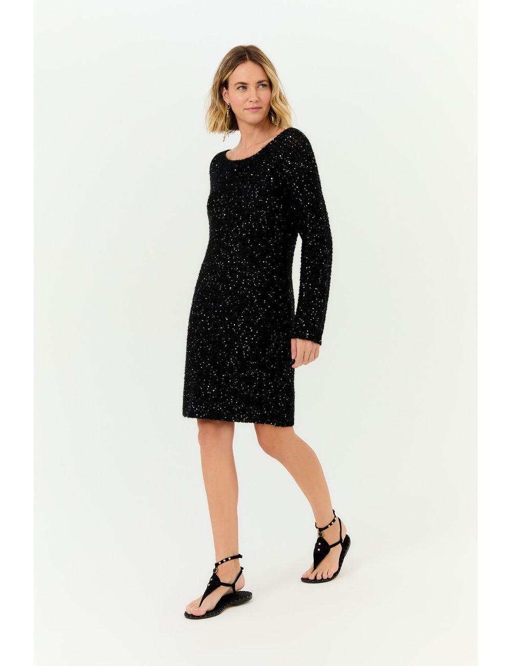 Vestido Tricot Pull Mini Paetes
