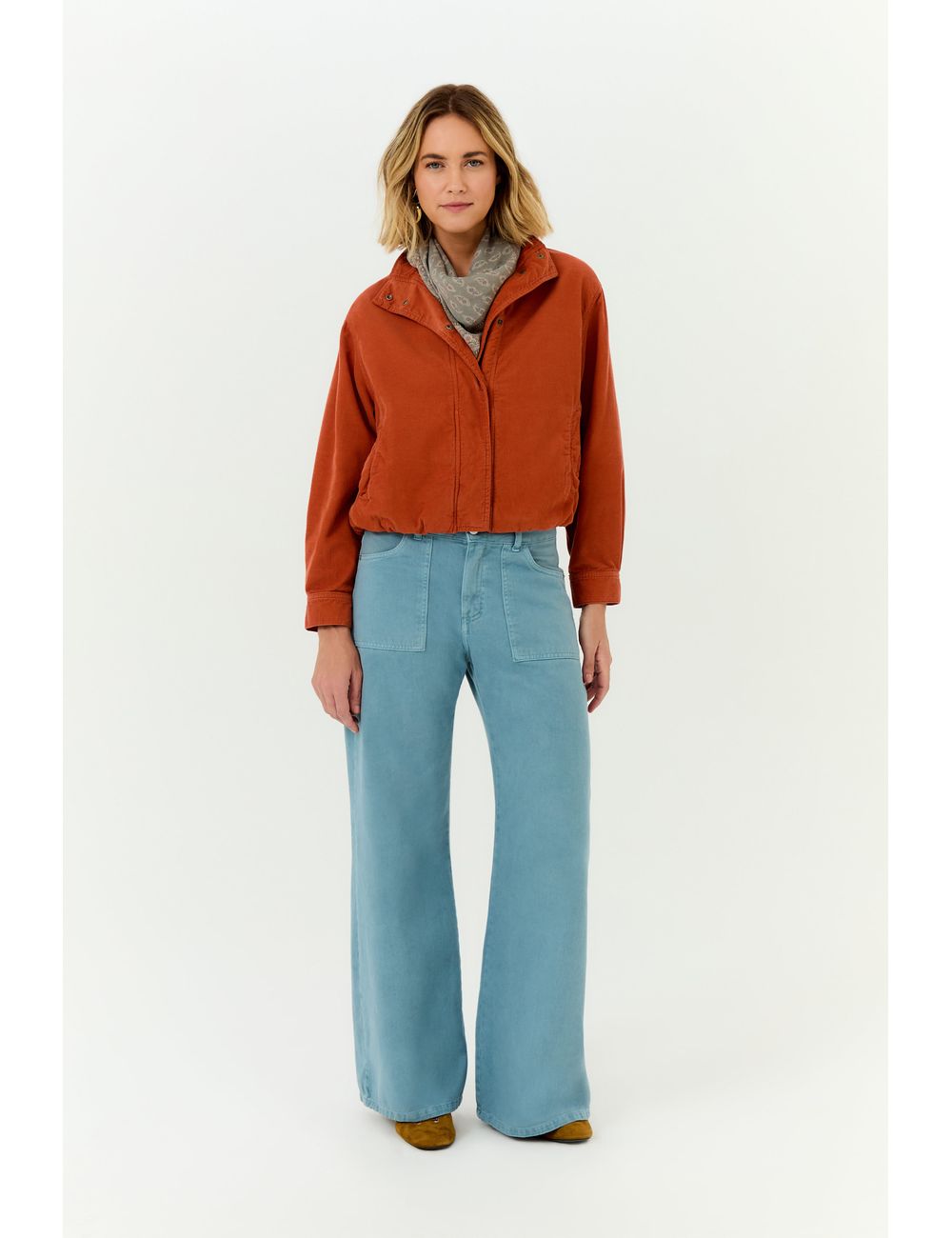 Calça Sarja Wide Leg Stone Bolsos
