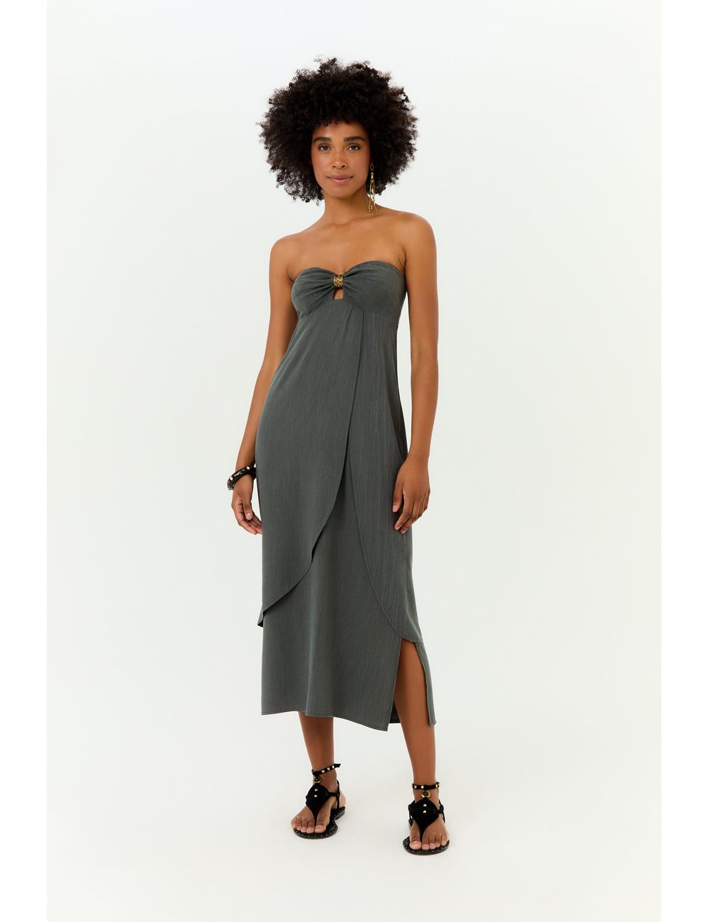 Vestido Midi Sem Alça Passador Decote