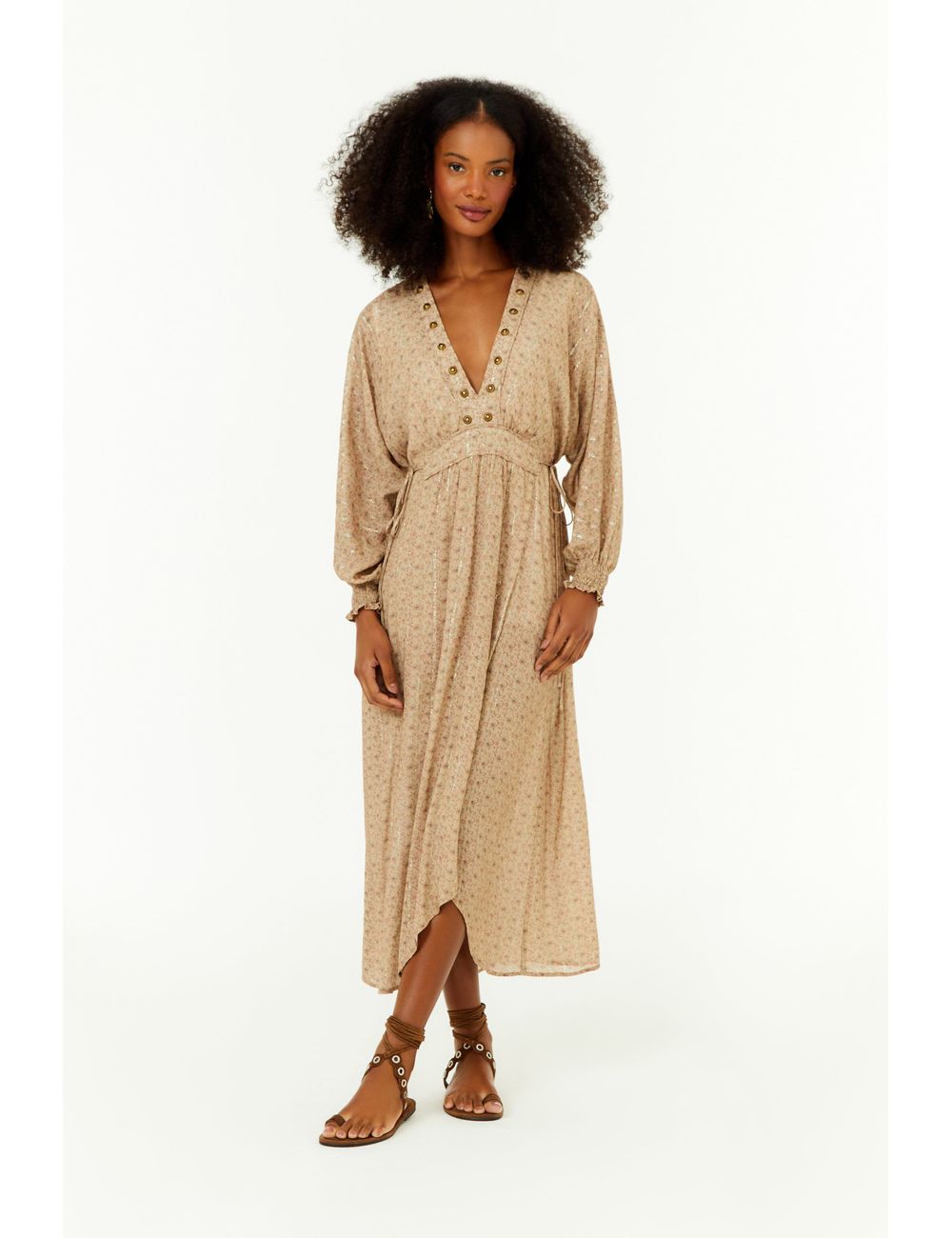 Vestido Midi Decote Estampa Birdy