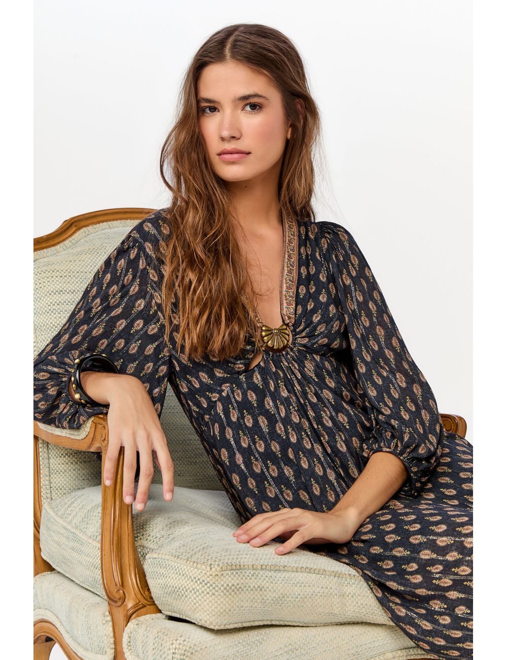 Vestido Midi Manga Estampa Jasmin