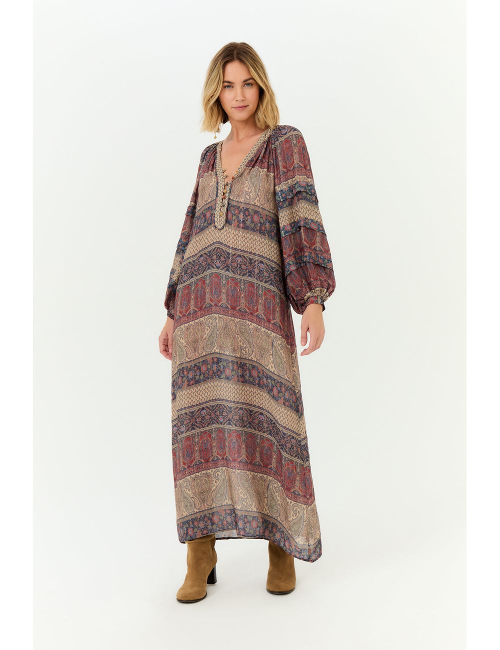 Vestido Longo Mix Estampa Geranium