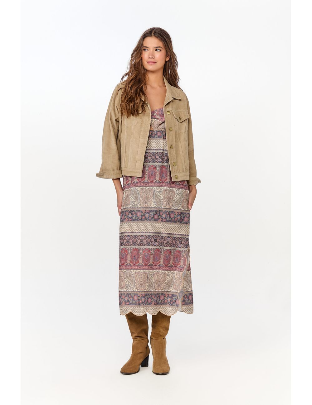 Vestido Midi Festone Estampa Geranium