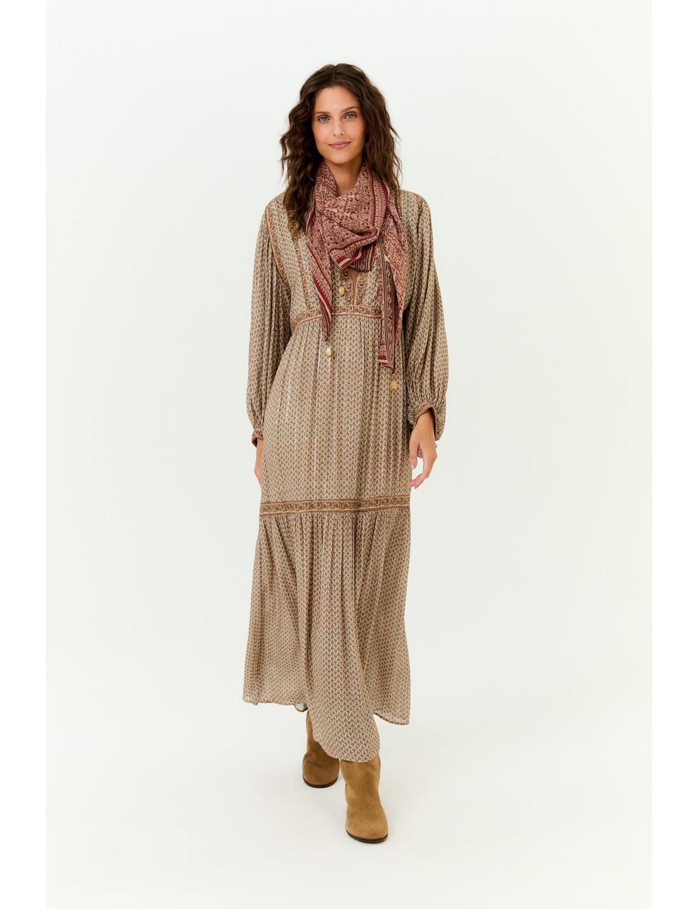 Vestido Longo Manga Estampa Geranium