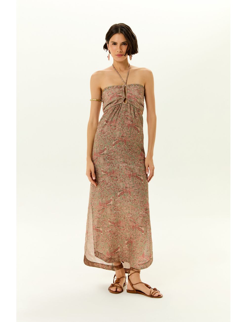 Vestido Midi Linho Estampa Condor