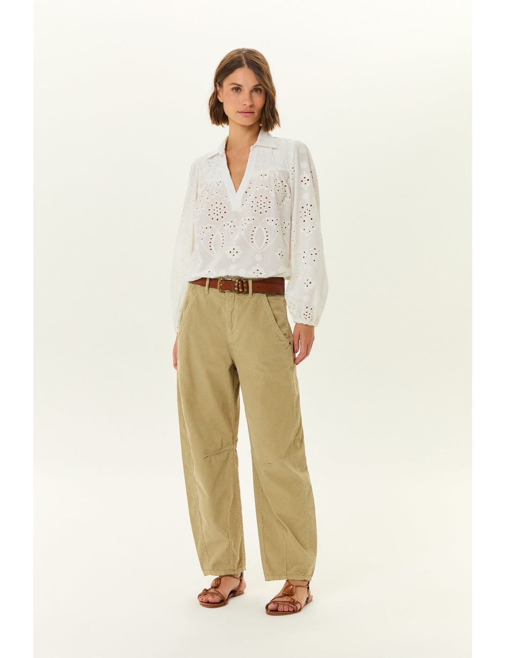 Calça Veludo Cotele Barrel Pregas