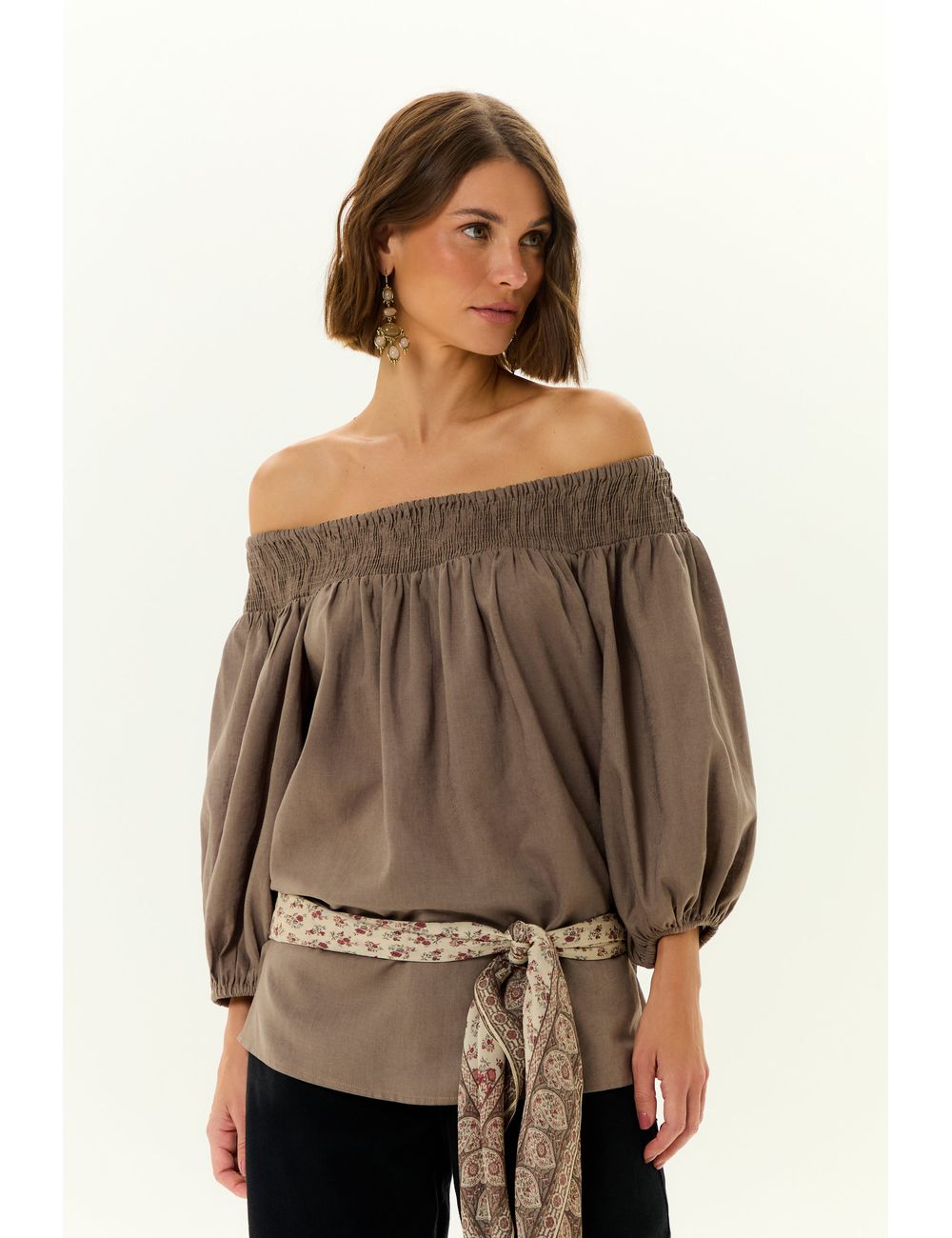 Blusa Manga Curta Lastex Decote