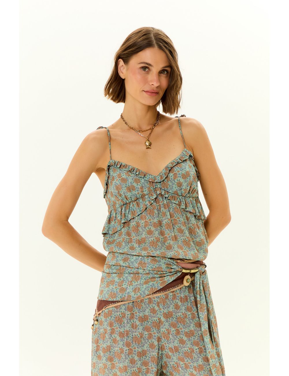 Blusa Babados Estampa Greeny b
