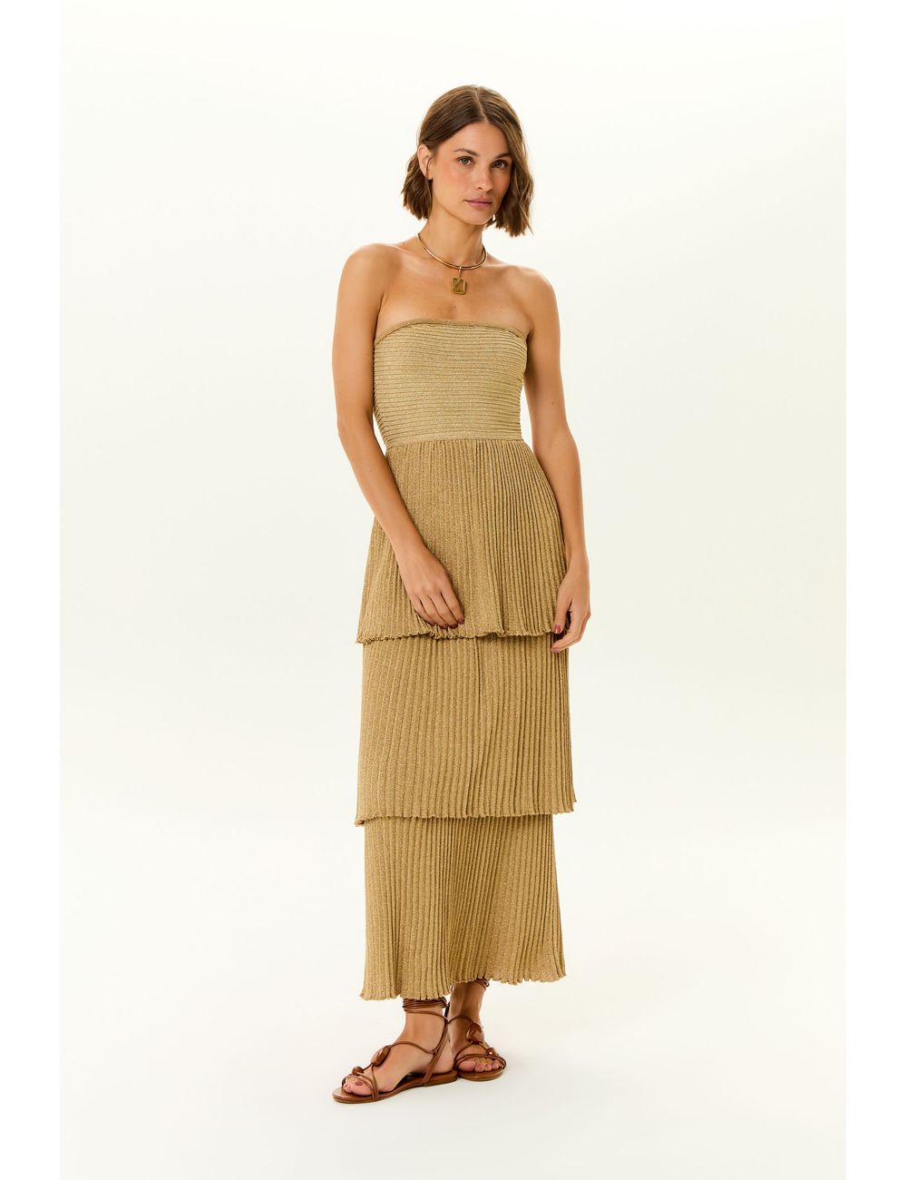 Vestido Tricot Sem Alca Babados