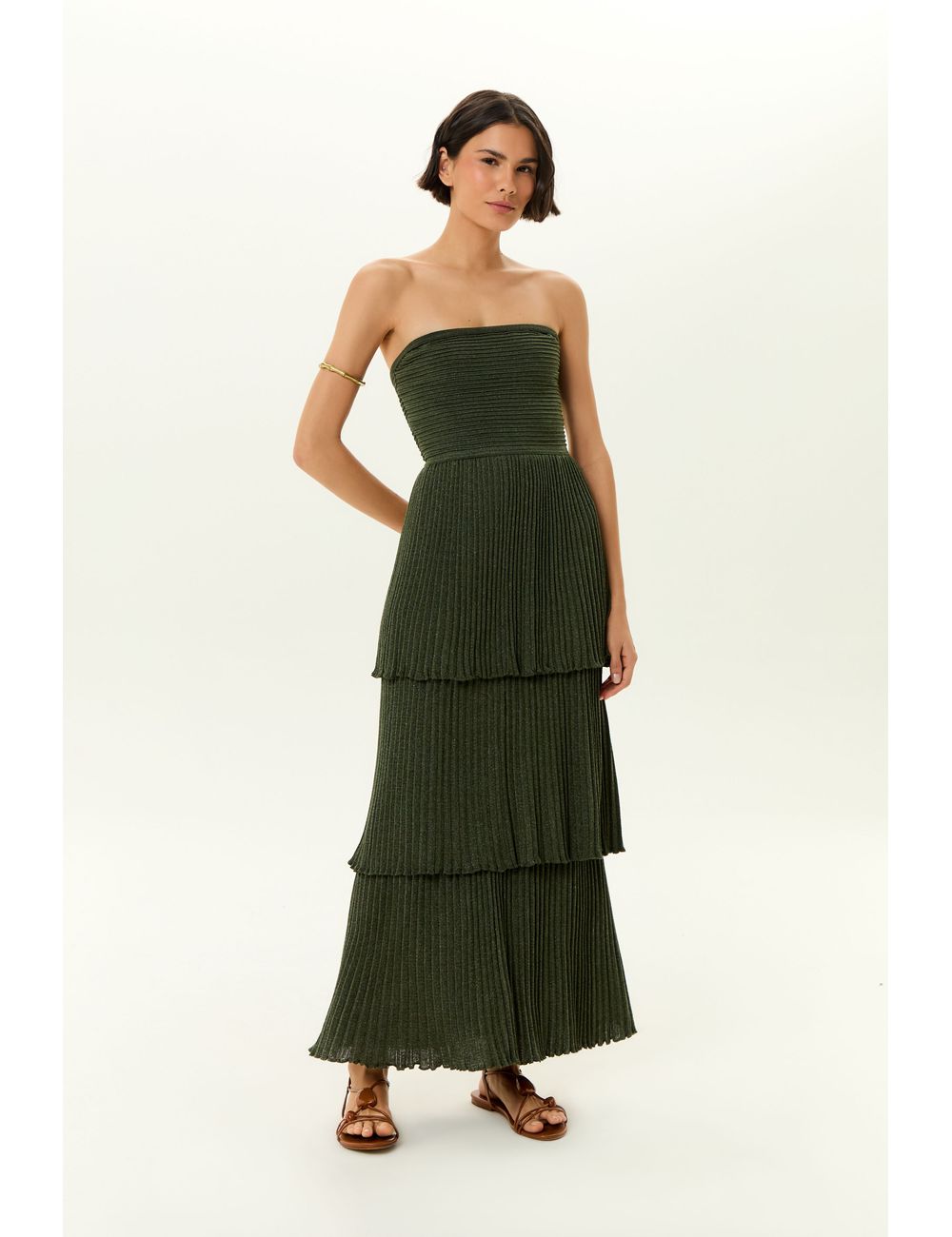 Vestido Tricot Sem Alça Babados