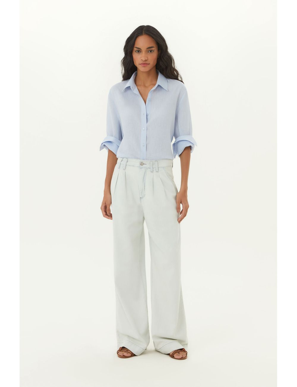 Calça Jeans Wide Leg Pregas