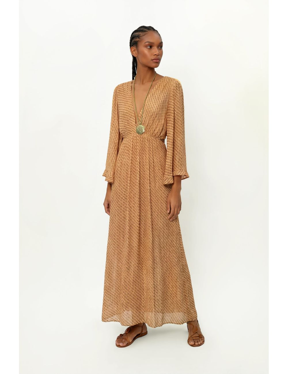 Vestido Midi Pontas Estampa Line