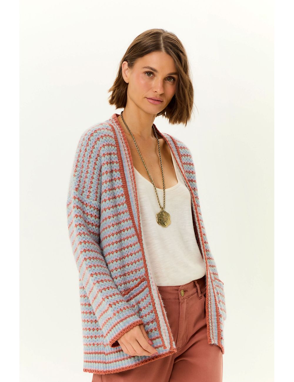 Cardigan Tricot Longo Multicolor