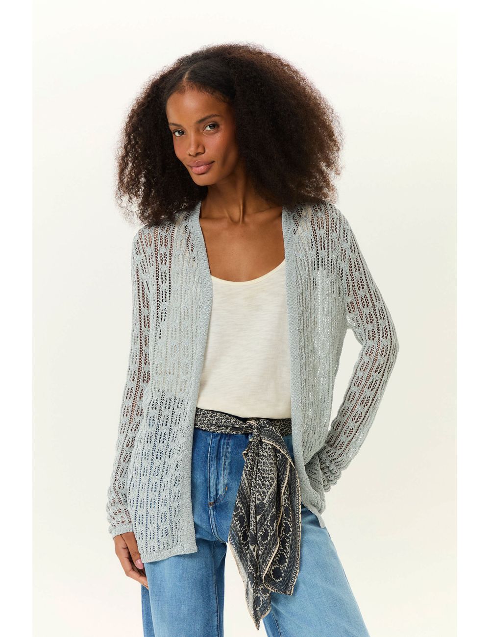 Cardigan Tricot Ponto Rendado Brilhos