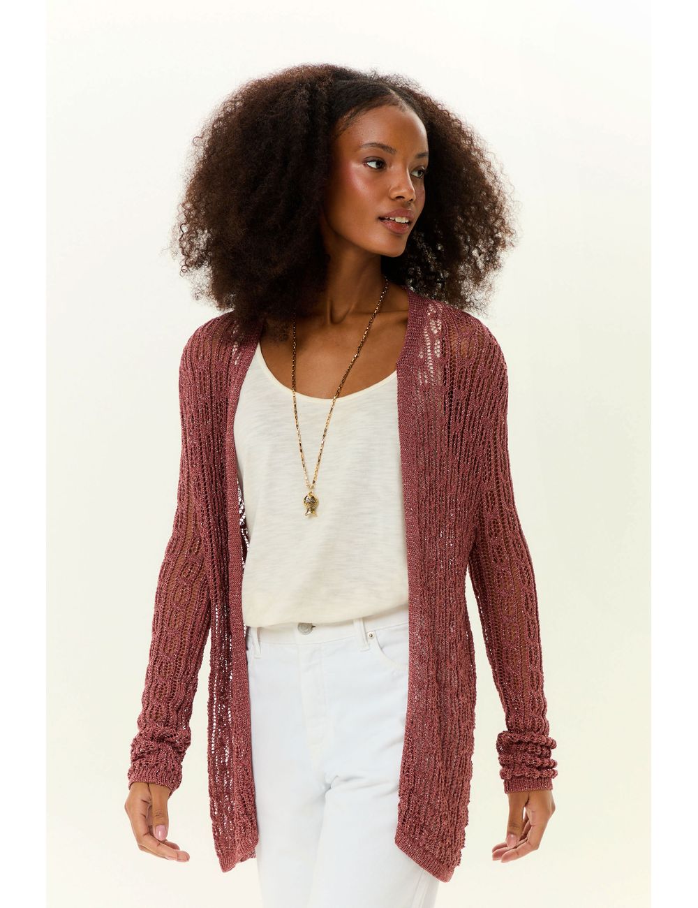 Cardigan Tricot Ponto Rendado Brilhos